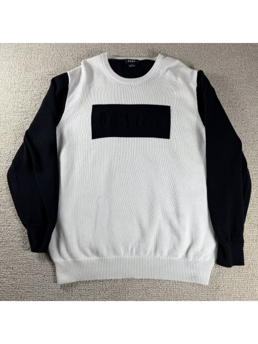 DKNY Two-tone Embossed Logo Slim Fit Sweater White Black Men’s Size XXL